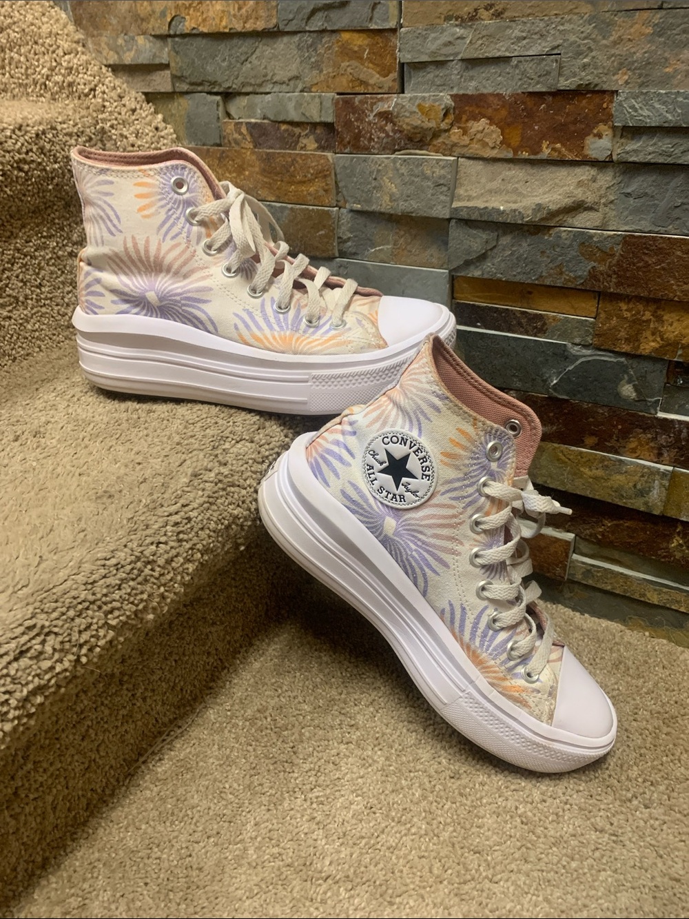 Converse High Top Platform Sneakers - Pink, Cream & Lavender Floral